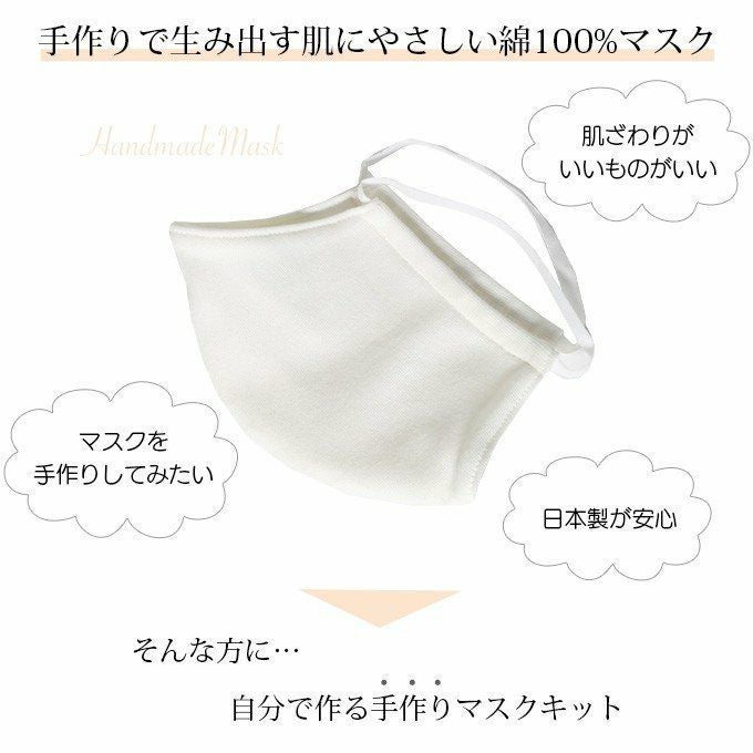 マスクキット 5枚分 綿100％ 手作り 日本製 マスク 白 日本製 大人用マスク 男女兼用 レディース メンズ 大人用 子供用 男の子 女の子 在庫あり 洗える ゴム ひも 男性 女性 こども ハンドメイド 大人 立体 送料無料 布 繰り返し使える 生地 自分で作る 国産