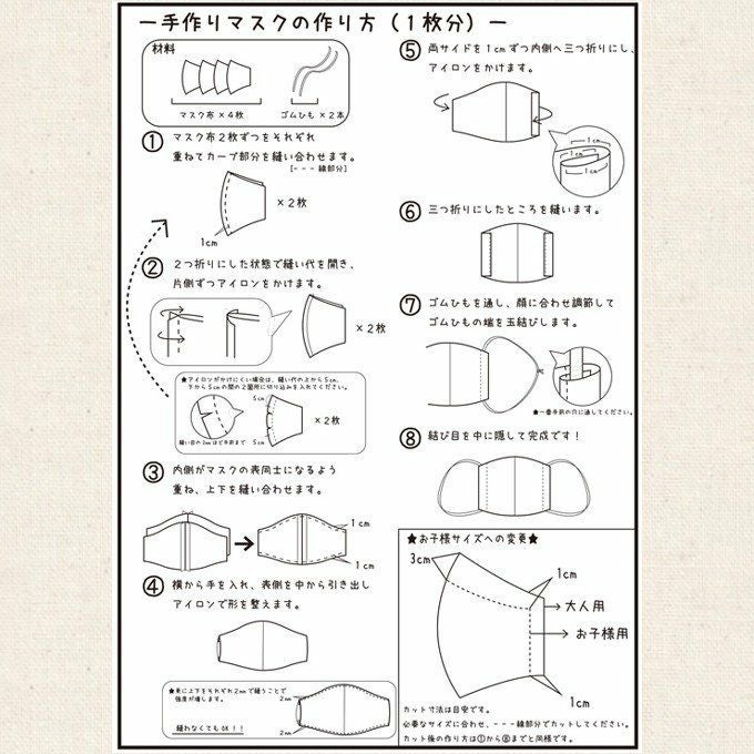 マスクキット 5枚分 綿100％ 手作り 日本製 マスク 白 日本製 大人用マスク 男女兼用 レディース メンズ 大人用 子供用 男の子 女の子 在庫あり 洗える ゴム ひも 男性 女性 こども ハンドメイド 大人 立体 送料無料 布 繰り返し使える 生地 自分で作る 国産