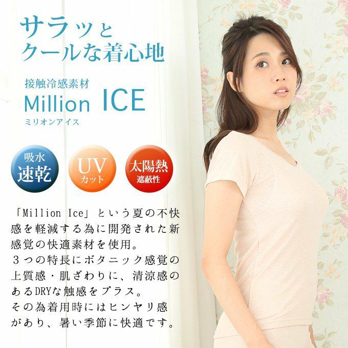 MillionIceサラッとクールな着心地シンプルラン型半袖インナー 3014 日本製 レディース 女性 トップス UV 紫外線 インナー 肌着 無地 シンプル 黒 白 ブラック 涼しい 大きいサイズ 吸湿性 通気性 M L LL 伸縮性 ストレッチ 春 夏 新作 アンダーウェア ウエア 夏物