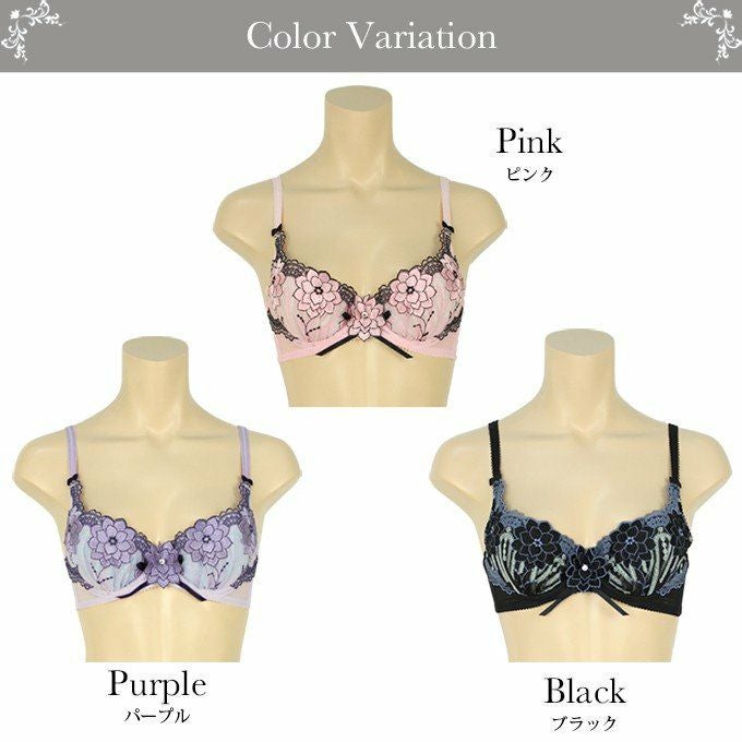 3/4カップブラジャー 2370AD 下着 セクシー ランジェリー 日本製 女性 レディース インナー ブラジャー 単品 大きいサイズ 勝負下着 女子力UP リボン スキャンティ c d e 母の日 ギフト プレゼント 花柄 ブラック ピンク 黒 パープル 紫 渡辺商店