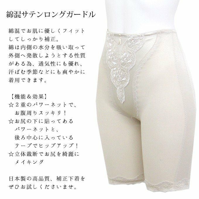 日本製 綿混ガードル シリーズ 綿混 サテン ロング ガードル 4777 サブローザ 肌着 レディース ショーツ パンツ ランジェリー 和装 着物 きもの 浴衣 ゆかた 日本製 大きいサイズ レース ヒップ ガードル ギフト ベージュ 花柄 アンダーウェア ウエア 母の日 ギフト