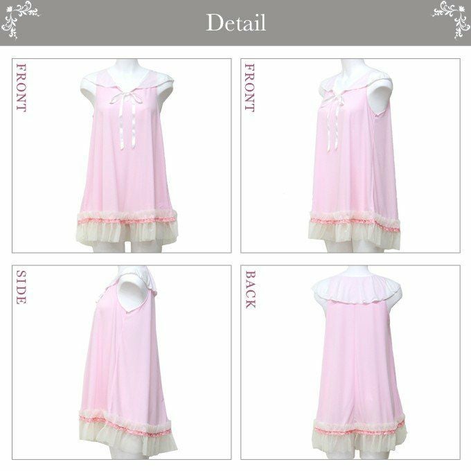 セーラーカラーベビードール 8092 下着 レディース インナー セクシー ランジェリー チュール 日本製 スリップ ペチコート リボン りぼん 透けない 大きいサイズ ドレス 袖なし 透け防止 おしゃれ 下着透け対策 サテン バイカラー M L LL 送料無料 送料込み