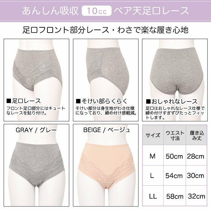  サラッフィー 失禁ショーツ 失禁パンツ 水分ケアショーツ 10cc 20cc 30cc 選べる ケアショーツ 大きいサイズ M L LL 吸水 マチ 尿モレ 漏れ 軽失禁 ショーツ 軽失禁パンツ 漏れる 日本製マチ 下着 綿 レース スタンダード 1分丈 女性用 響きにくい 響かない ショーツ パンツ