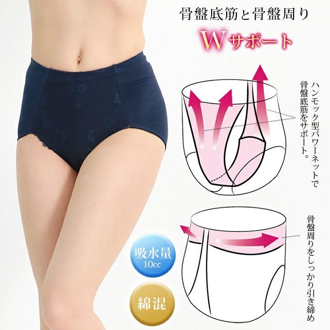 骨盤底筋 ケア ショーツ 10cc 水分ケアショーツ 3177 スタンダード丈 骨盤 パンツ ショーツ レース 骨盤押さえ 補整 補正下着 下着 レディース 女性 大人 インナー ハイウエスト 引き締め 綿 尿漏れ対策 尿モレ 大きいサイズ M L LL おしゃれ 花柄レース インナー