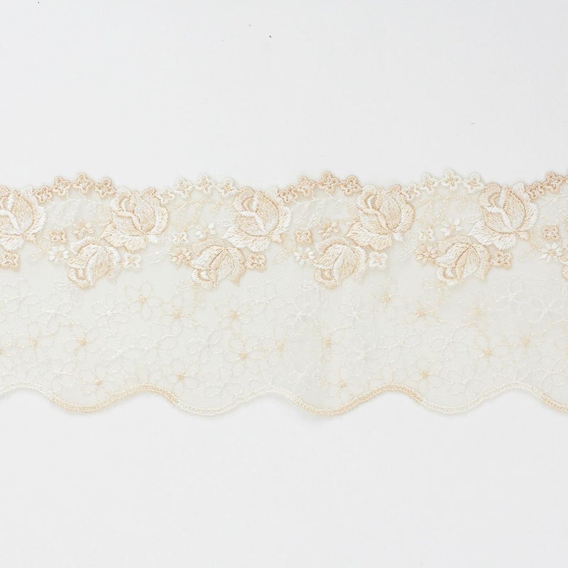 やさしい小花とバラ柄の広幅レース チュールレース カット売り ハンドメイド DIY 手芸用 アクセサリー 生地 単品 レース