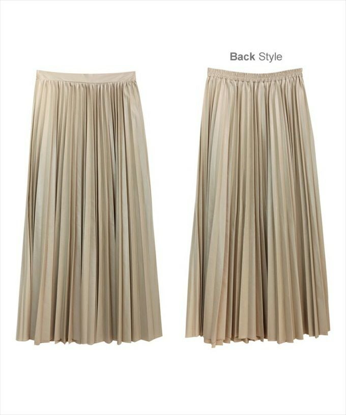 ウエストゴム レザー調 プリーツ ロング スカート レディース フェミニン エコレザー 光沢感 プリーツスカート 女性 ボトムス ボトム スカート ロングスカート おしゃれ オシャレ かわいい 大人 きれいめ オフィス カジュアル 黒 ベージュ 秋冬 M L 春 秋 冬