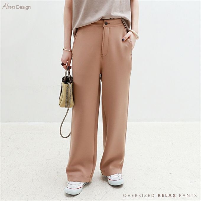 ウエストゴム ダンボールニット リラックス ワイドパンツ レディース ストレッチ オーバーサイズ ワンマイルウェア ロングパンツ ボトムス ボトム ロング丈 パンツ 楽チンパンツ おしゃれ オシャレ かわいい 大人 きれいめ カジュアル シンプル サイズ M L 春 夏 秋 冬