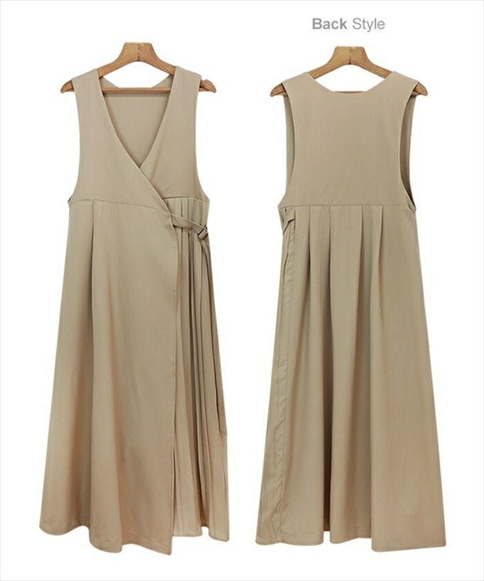 サイドプリーツ ベルト付き ラップ ワンピース レディース アシメトリー ジャンパースカート シフォンジョーゼット 配色 カシュクールワンピース おしゃれ オシャレ かわいい 大人 ロング丈 きれいめ ゆったり オフィス カジュアル 春夏 秋冬 シンプル サイズ M 秋 冬 春 夏