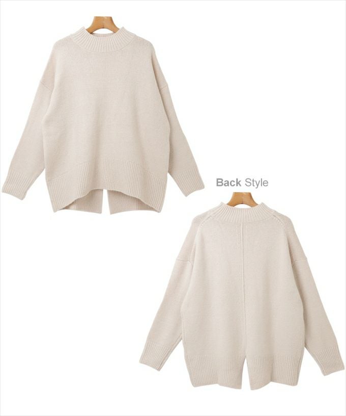 天竺編み アクリルナイロン ポリウレタン 5G バックスリット ニットトップス レディース 長袖 ハイネック オーバーサイズ リブ あったか 暖か 大人 女性 きれいめ おしゃれ カジュアル ナチュラル オフィス 女性 TOPS 大人ファッション 春 秋 冬 シンプル ニットトップス