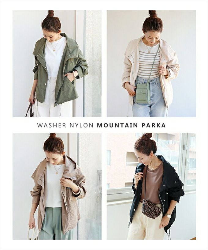 ナイロン ワッシャー マウンテンパーカー レディース アウター フード付き スナップボタン ドロップショルダー オーバーサイズ 春 秋 ライトアウター ジャケット あったか 暖か アウター 大人 きれいめ おしゃれ カジュアル ナチュラル シンプル 大人ファッション 春 秋 冬