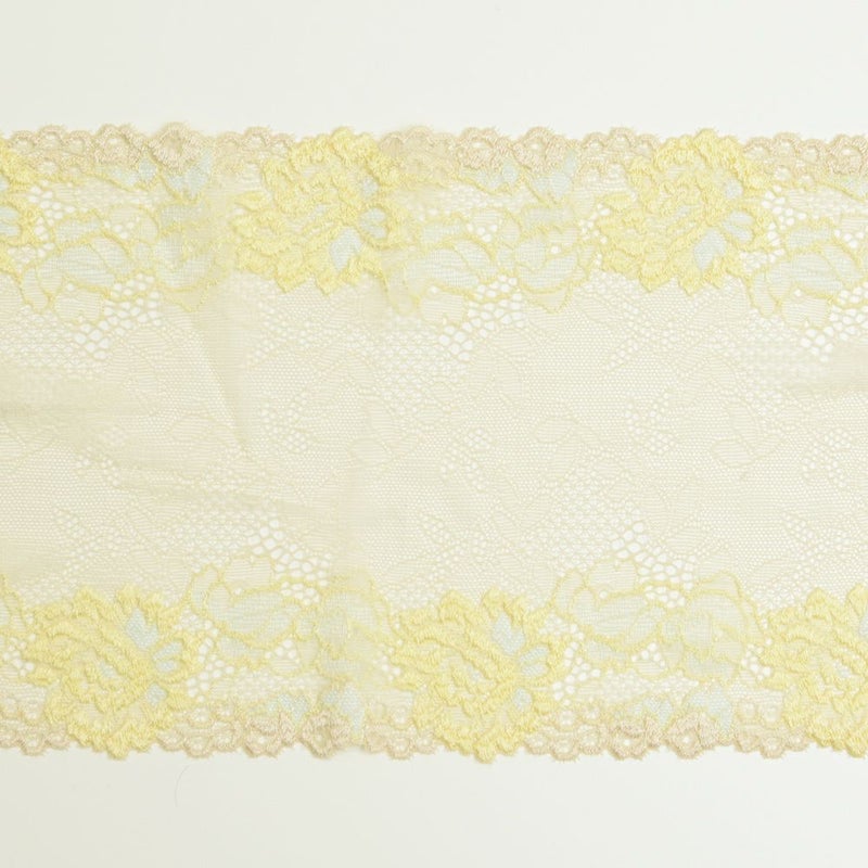 鮮やかなイエローカラーの花柄レース (幅 約16cm) 手芸用 アクセサリー 生地 単品 レース