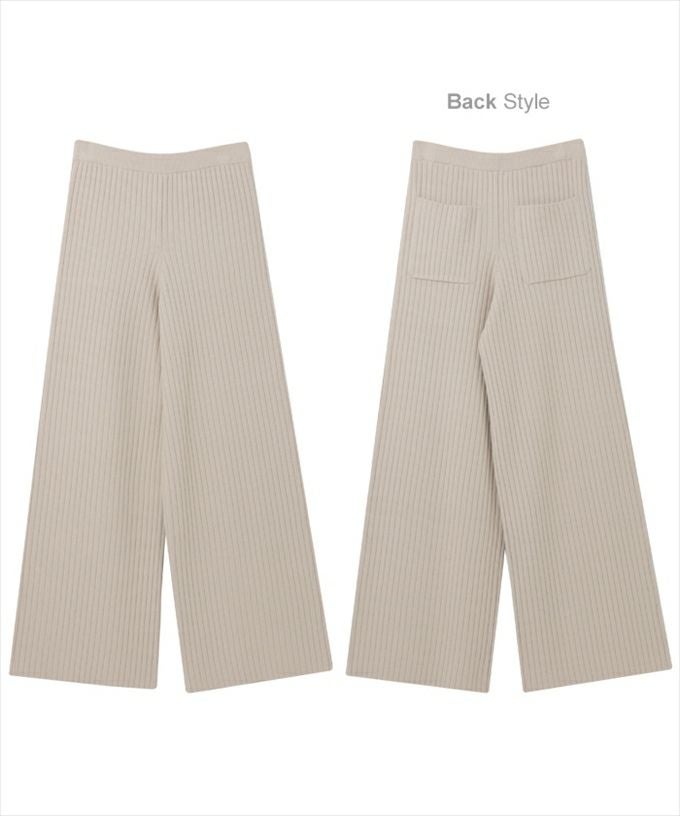 リブニット ストレート ワイド パンツ ウエストゴム レディース リラックス レイヤード バックポケット スタイルアップ ボトムス ボトム ロング丈 楽チンパンツ イージーパンツ おしゃれ かわいい 大人 きれいめ カジュアル リブパンツ 暖かい あったか M L 春 秋 冬