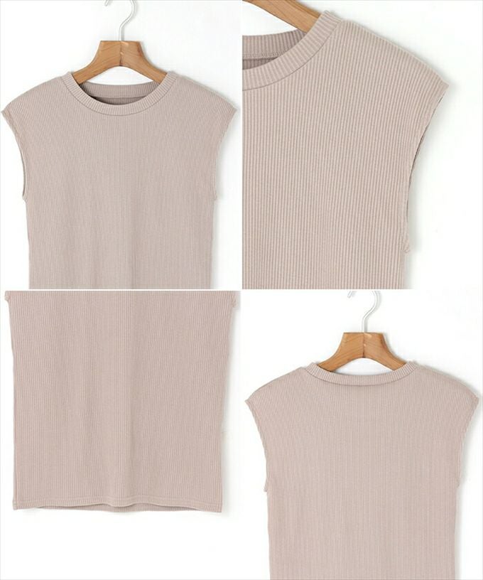 テレコリブ クルーネック フレンチスリーブ Tシャツ レディース フェミニン カットソー 体型カバー 大人 女性 きれいめ カジュアル ナチュラル おしゃれ 袖なし 女性 シャツ 黒 白 春 夏 秋 春夏 シンプルトップス 送料無料