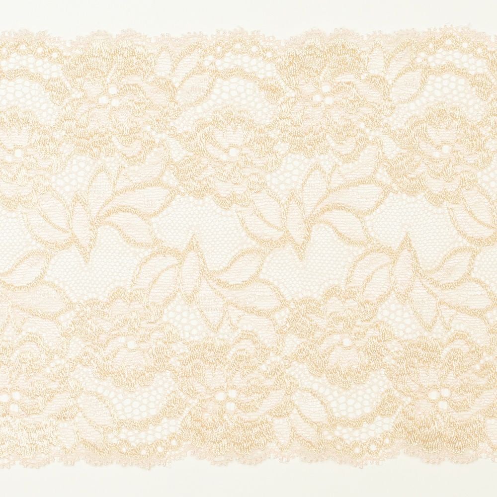 メール便対応】ベージュ×ピンクの花柄レース (幅 約14.5cm) 手芸用