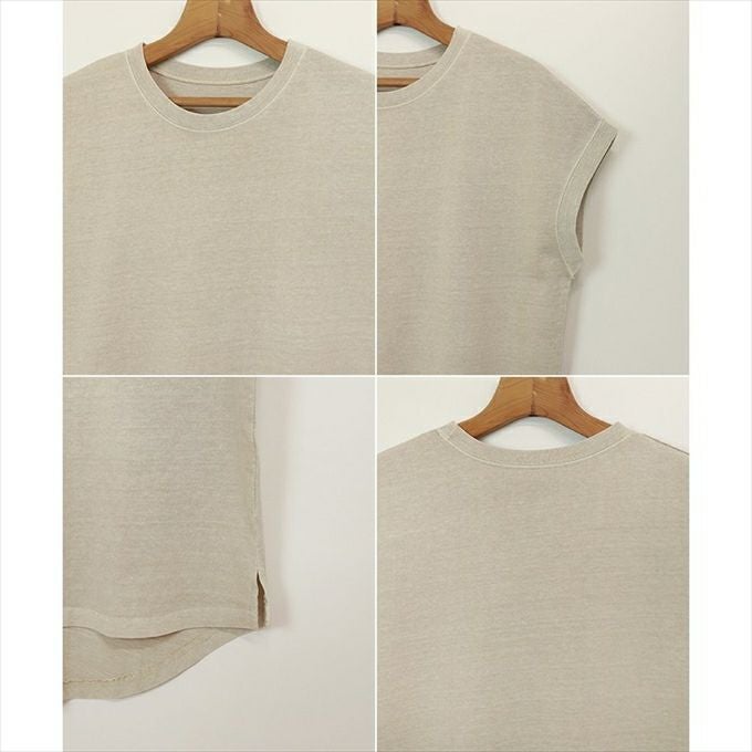 ピグメント加工 フレンチスリーブ Tシャツ レディース コットン クルーネック サイドスリット ヘムライン きれいめ おしゃれ カジュアル かわいい ナチュラル オフィス 女性 シンプルトップス TOPS 大人ファッション 上品 春 夏 綿100％ 送料無料 M