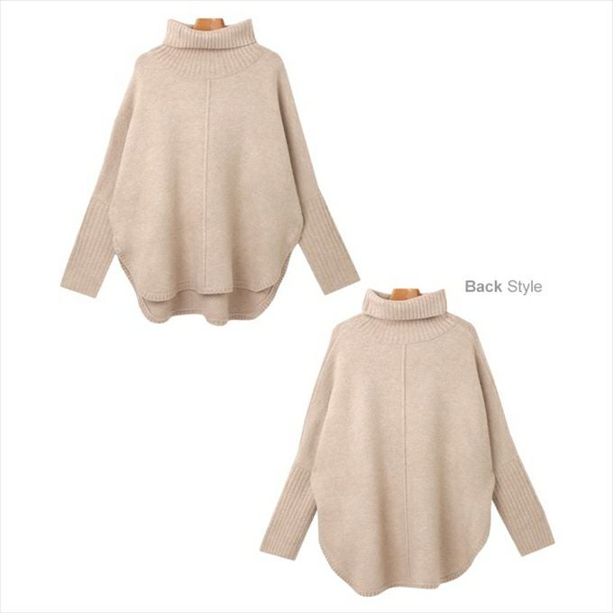 天竺編み オーバーサイズ ラウンドヘム タートルネック ポンチョ ニットトップス レディース 体型カバー アウトリンキング 暖か 体型カバー 大人 女性 きれいめ おしゃれ カジュアル ナチュラル オフィス 女性 TOPS 大人ファッション 春 秋 冬 秋冬 シンプル ニットトップス