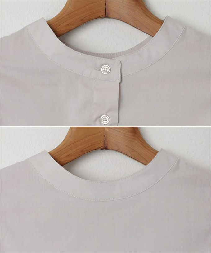 前後2way ボリューム 長袖 シャツ ブラウス レディース クラシカル バンドカラー 体型カバー カジュアル おしゃえ かわいい 前後 着用 きれいめ オフィス ストラップ柄 無地 年中着れる ノーカラー 襟なし オールシーズン 春 夏 秋 冬 シンプル 長袖トップス 大人 M