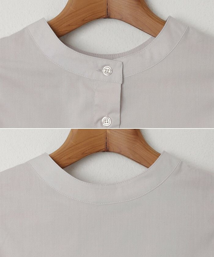 前後2way ボリューム 長袖 シャツ ブラウス レディース クラシカル バンドカラー 体型カバー カジュアル おしゃえ かわいい 前後 着用 きれいめ オフィス ストラップ柄 無地 年中着れる ノーカラー 襟なし オールシーズン 春 夏 秋 冬 シンプル 長袖トップス 大人 M