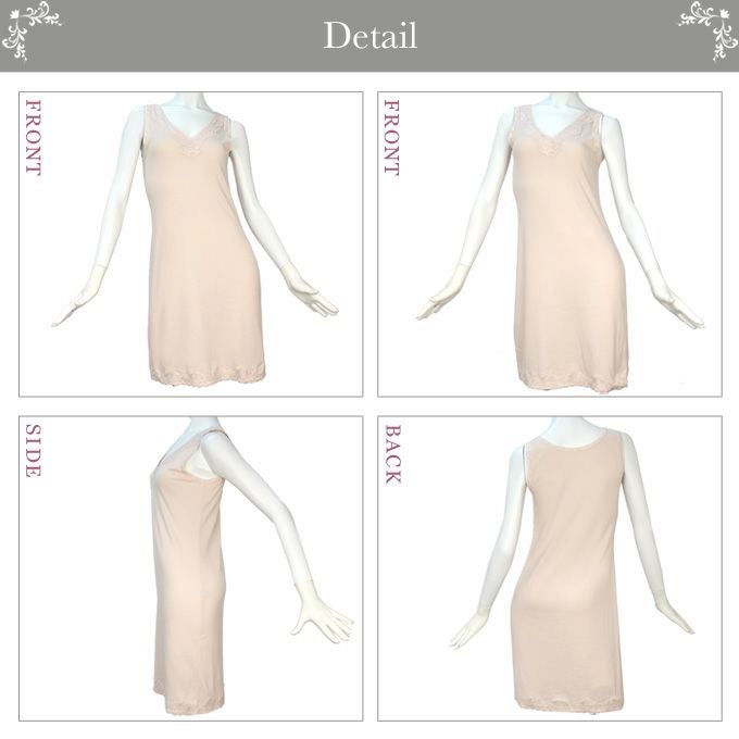 快適 エレガント 胸元 レース ラン型 スリップ 90cm丈 日本製 下着 レディース インナー ランジェリー スリップ ペチコート ワンピース ロング 浴衣 ロング 透け防止 下着透け対策 響かない 大きいサイズ M L LL 袖なし 綿100% 袖なし ハーフスリップ 春 夏 秋 冬