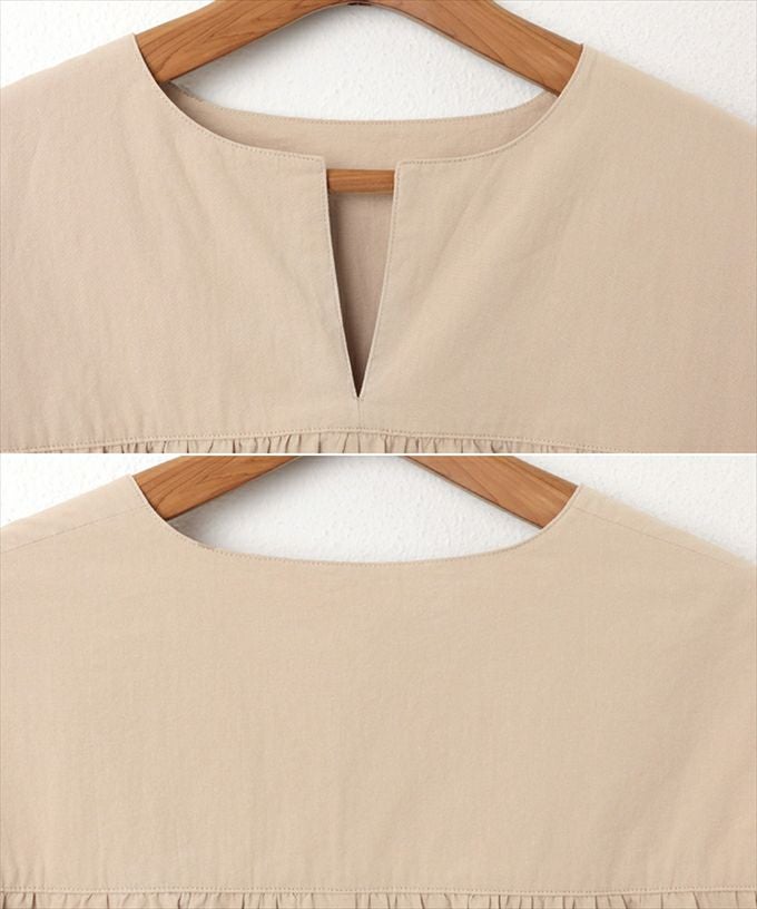 ワッシャー コットン チュニック ブラウス レディース 長袖 Aライン ボリューム袖 ナチュラル オーバーサイズ キーネック 体型カバー シワ感 ギャザー 大人 女性 きれいめ おしゃれ かわいい カジュアル オフィス 女性 春 夏 秋 シンプル 綿100％ M L 送料無料