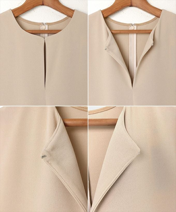 梨地ポンチ キーネック オールインワン レディース 2way ホック付き ラウンドネック サイドポケット 体型カバー キレイめ 上品 シンプル 無地 ボトム おしゃれ かわいい 大人 ファッション きれいめ ゆったり オフィス カジュアル ナチュラル 袖なし 春夏 秋 送料無料 M L