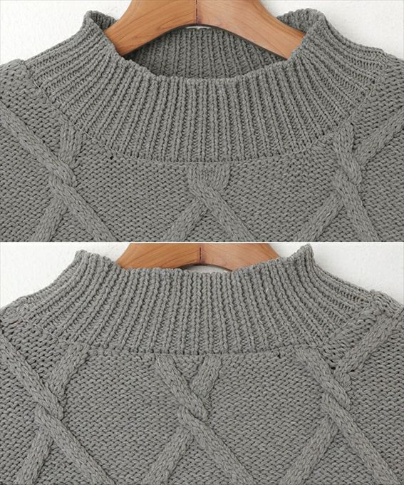 ダイヤ柄 ケーブル ハイネック ボリューム袖 ニット トップス レディース カジュアル オーバーサイズ 体型カバー スポンディッシュ 抜け感 秋冬 女性 TOPS ゆったり 楽ちん ニットトップス きれいめ おしゃれ かわいい カジュアル オフィス 女性 春 秋 冬 シンプル セーター