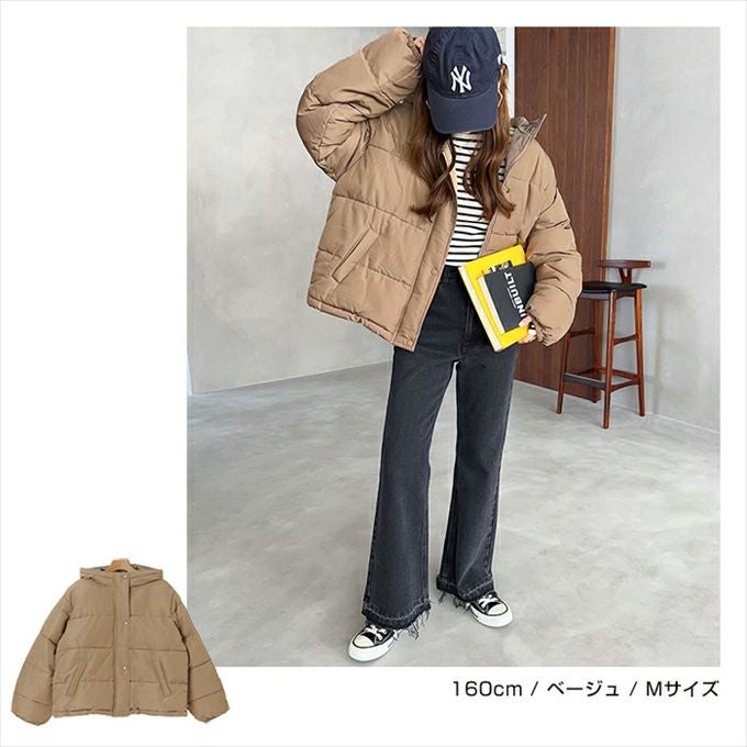 オーバーサイズ フード付き 中綿 フェイクダウン ジャケット レディース アウター ブルゾン フード 光沢感 ドローコード サイドポケット 防寒 暖かい 防寒対策 暖か トレンド 暖かい アウター 大人 きれいめ おしゃれ カジュアル 女性 大人 秋 冬 M 送料無料 M