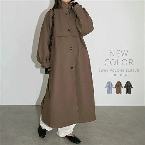 フェイクウール ウエストベルト付き ロング丈 トレンチコート レディース アウター コート カジュアル ボリューム袖 体型カバー 羽織り 暖かい アウター 大人 きれいめ おしゃれ カジュアル ナチュラル シンプル オフィス 女性 アラサー アラフォー 秋 冬 M L 送料無料 M