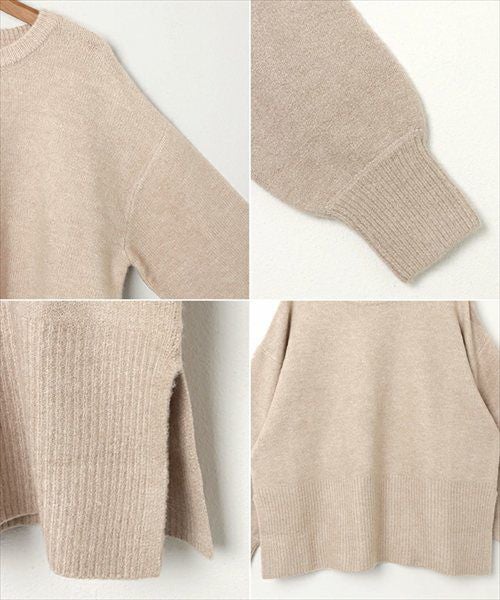 天竺編み ボックスシルエット 長袖 ニット トップス レディース カジュアル オーバーサイズ 体型カバー ボリューム袖 クルーネック サイドスリット あったか ゆったり トレンド きれいめ おしゃれ かわいい カジュアル 大人 女性 春 秋 冬 レディース 暖かい セーター M t04