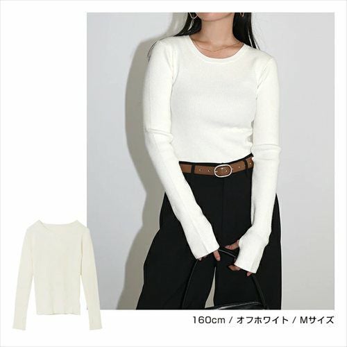 無地 ボーダー クルーネック サムホール リブ ニット トップス レディース ベーシック 長袖 指穴 指ぬき ストレッチ インナー ジャスト丈 シンプル トレンド きれいめ おしゃれ かわいい カジュアル オフィス 女性 春 秋 冬 レディース トップスシンプル セーター