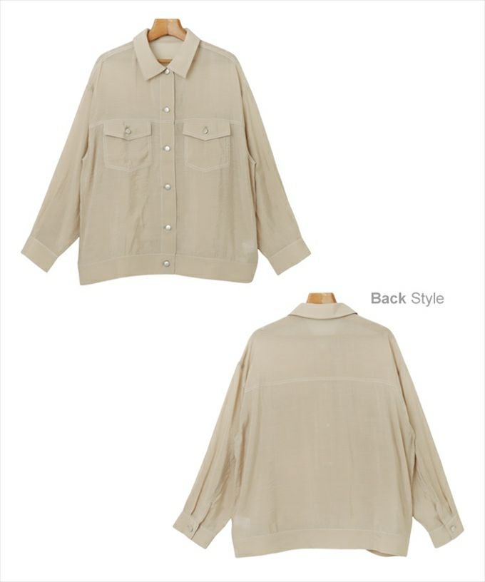 シアー Gジャン風 オーバーサイズ 長袖 シャツ レディース 配色ステッチ フロントボタン ワッシャー加工 ドロップショルダー 羽織り 日焼け対策 透け感 抜け感 大人 女性 トップス きれいめ おしゃれ かわいい カジュアル オフィス 女性 春 夏 秋 M L 送料無料 