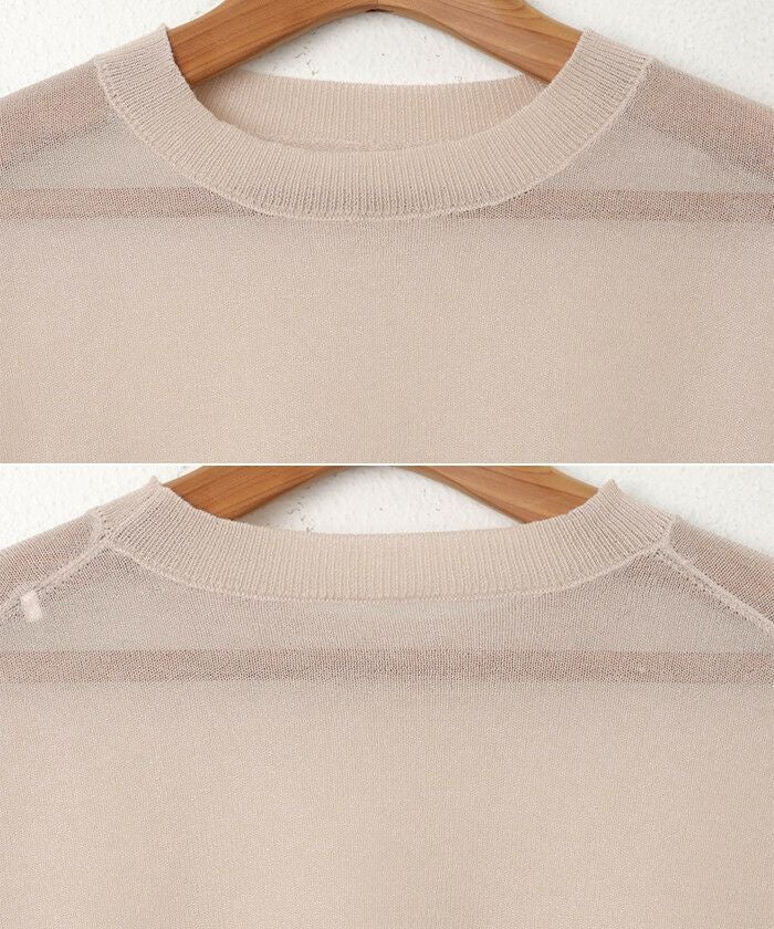 ボリューム袖 シアー ニット トップス レディース プルオーバー 透け感 ランタンスリーブ 薄手 リブ シンプル トレンド きれいめ 長袖 こなれ感 レイヤード 重ね着 カジュアル かわいい ナチュラル 女性 シンプルトップス TOPS 無地 上品 春 夏 秋 送料無料 M 【mail】 t01