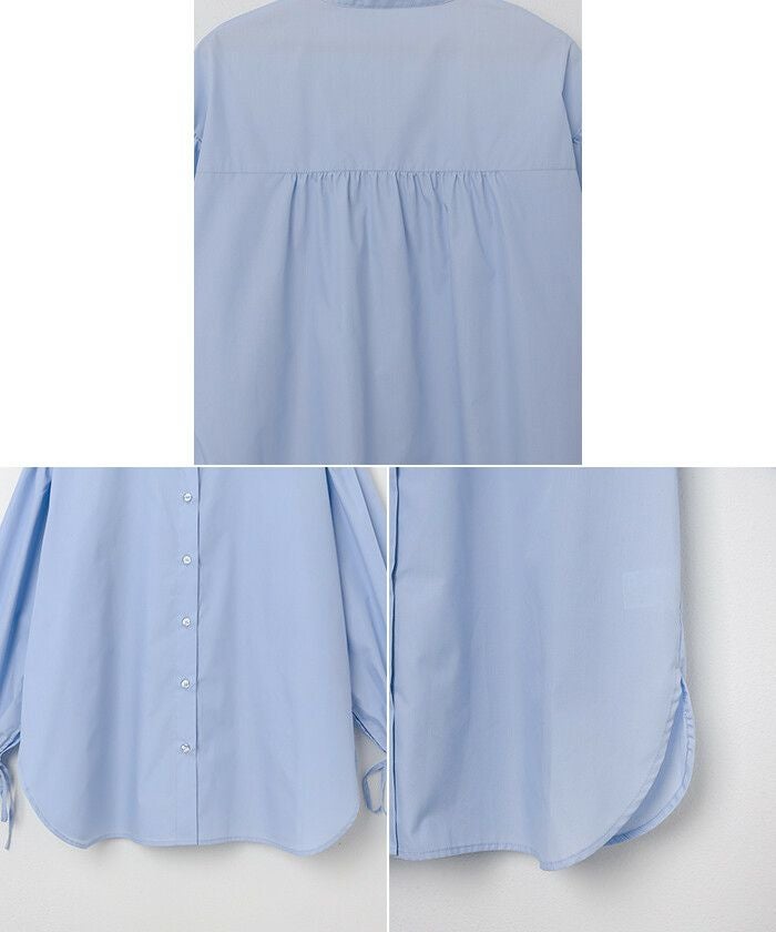 無地 ストライプ 袖リボン バンドカラー 長袖 シャツ ブラウス レディース トップス 羽織り ボリューム袖 ベーシック 韓国風 トレンド カジュアル 体型カバー 張り感 トレンド感 カットソー 女性 トップス きれいめ おしゃれ 女性 春 夏 秋 シンプル 送料無料 【mail】 t01