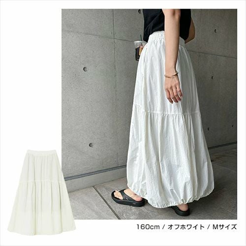 ナイロンタフタ ティアード フレア スカート ウエストゴム レディース ボトムス ロング 2way バルーン ドロスト ポケット カジュアル スポーティ トレンド 美ライン カジュアル ロングスカート 上品 ボトムス おしゃれ 大人 ファッション きれいめ 春 夏 秋 送料無料 t01