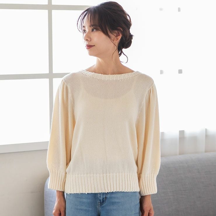  綿100％ ドルマンスリーブ シルケットコットン セーター 7分袖 七分袖 トップス レディース クルーネック あたたかい 暖かい 敏感肌 肌にやさしい 女性 かわいい おしゃれ 天然 保湿 光沢 日本製 春 秋 冬 長谷川シルク HASEGAWA SILK 【宅配便】 h01