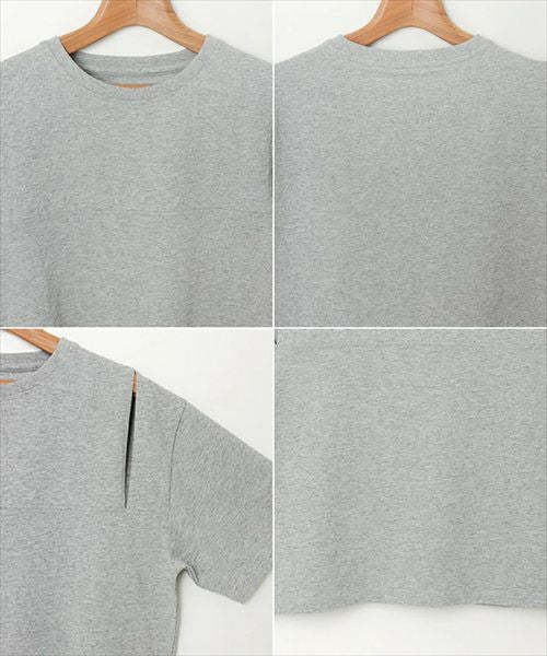 汗染み防止 カットアウト デザイン Tシャツ レディース トップス カットソー 汗じみ 機能性 インナー 半袖 オーバーサイズ 体型カバー 二の腕カバー ゆったり スリット 肌みせ コットン 無地 カジュアル トレンド 汗染み対策 上品 春 夏 秋 綿100％ 送料無料 【mail】 t03