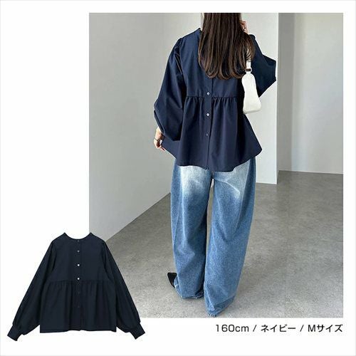 2way ボリューム 長袖 ペプラム シャツ ブラウス レディース トップス シャツブラウス 羽織り 体型カバー ボリューム袖 フレア Aライン チュニック シアー きれいめ 上品 セレモニー オフィス 無地 カジュアル おしゃれ トレンド 上品 春 夏 秋 送料無料 t03