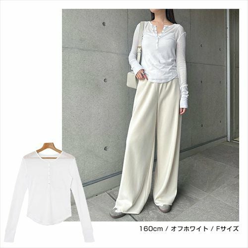 ヘンリーネック シアー トップス レディース 長袖トップス カットソー プルオーバー ロングtシャツ リブトップス 体型カバー 長袖 リブ スナップボタン 楽ちん リラックス カジュアル シンプル ナチュラル おしゃれ 長袖トップス 上品 春 夏 秋 送料無料 【mail】 t03