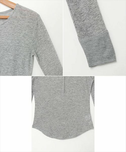 ヘンリーネック シアー トップス レディース 長袖トップス カットソー プルオーバー ロングtシャツ リブトップス 体型カバー 長袖 リブ スナップボタン 楽ちん リラックス カジュアル シンプル ナチュラル おしゃれ 長袖トップス 上品 春 夏 秋 送料無料 【mail】 t03