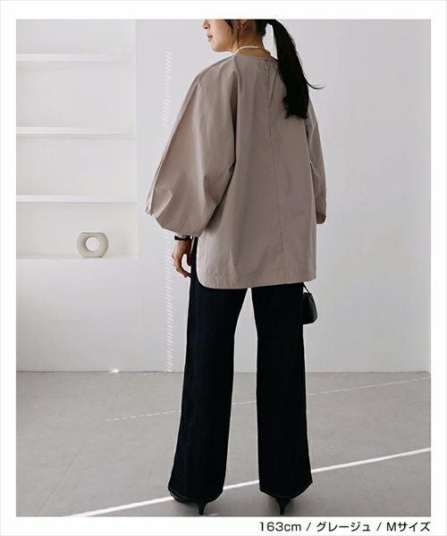 ボリューム袖 ブラウス レディース シンプル オーバーサイズ ファスナー付き 体型カバー モード トレンド きれいめ S/Mサイズ 春 夏 秋 冬 evernavy エバーネイビー きれいめ 上品 セレモニー オフィス 無地 カジュアル おしゃれ トレンド 上品 春 夏 秋 送料無料 t03