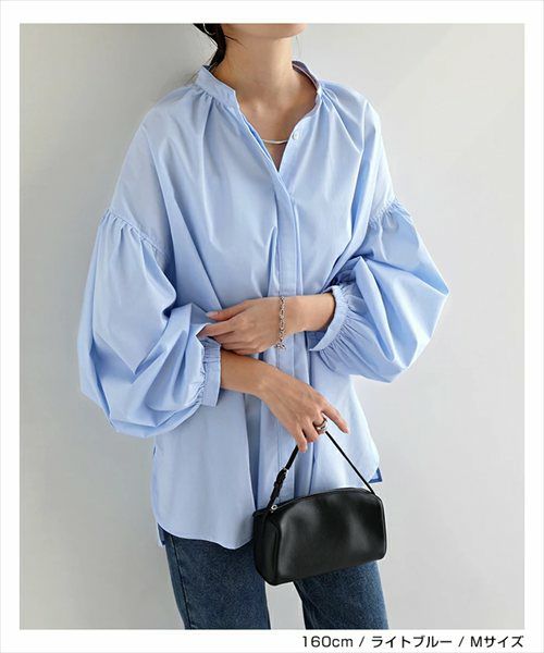イージーケア ボリューム シャツ ブラウス レディース トップス シャツブラウス 綿シャツ 羽織 長袖 ボリューム袖 体型カバー ゆったり チュニック evernavy エバーネイビー きれいめ 上品 セレモニー オフィス カジュアル おしゃれ トレンド 上品 春 夏 秋 送料無料 t03