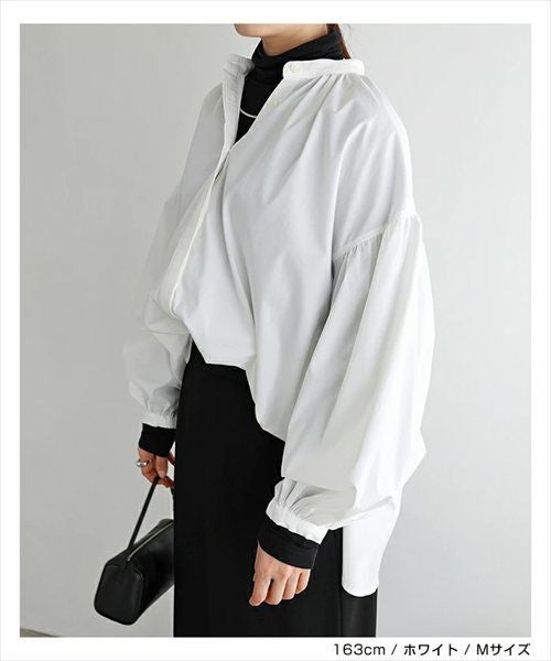 イージーケア ボリューム シャツ ブラウス レディース トップス シャツブラウス 綿シャツ 羽織 長袖 ボリューム袖 体型カバー ゆったり チュニック evernavy エバーネイビー きれいめ 上品 セレモニー オフィス カジュアル おしゃれ トレンド 上品 春 夏 秋 送料無料 t03