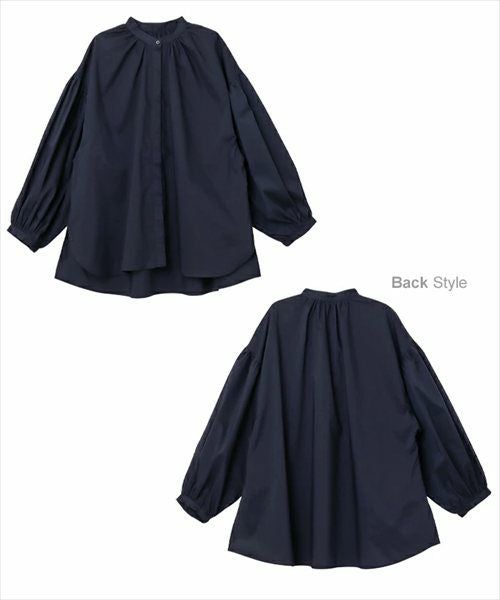 イージーケア ボリューム シャツ ブラウス レディース トップス シャツブラウス 綿シャツ 羽織 長袖 ボリューム袖 体型カバー ゆったり チュニック evernavy エバーネイビー きれいめ 上品 セレモニー オフィス カジュアル おしゃれ トレンド 上品 春 夏 秋 送料無料 t03