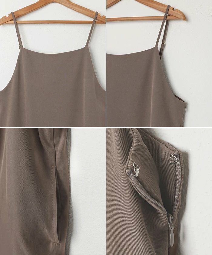 キャミワンピース ワンピース レディース キャミソール ストレート Iライン スクエアネック とろみ 細見え ロング丈 ツイル サイドポケット 上品 セレモニー きれいめ 春 夏 秋 冬 大人 ファッション きれいめ ゆったり オフィス カジュアル ナチュラル 送料無料 t03