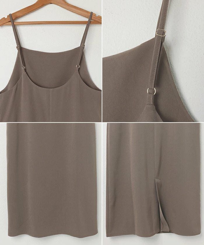 キャミワンピース ワンピース レディース キャミソール ストレート Iライン スクエアネック とろみ 細見え ロング丈 ツイル サイドポケット 上品 セレモニー きれいめ 春 夏 秋 冬 大人 ファッション きれいめ ゆったり オフィス カジュアル ナチュラル 送料無料 t03