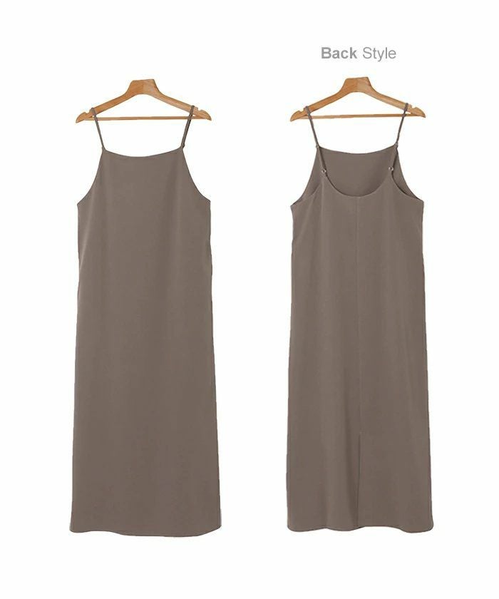 キャミワンピース ワンピース レディース キャミソール ストレート Iライン スクエアネック とろみ 細見え ロング丈 ツイル サイドポケット 上品 セレモニー きれいめ 春 夏 秋 冬 大人 ファッション きれいめ ゆったり オフィス カジュアル ナチュラル 送料無料 t03