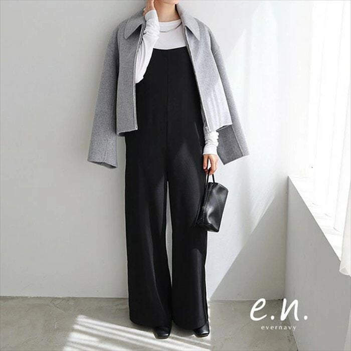 とろみ素材 スクエアネック サロペット レディース ワイド スクエアネック ストラップ 細見え きれいめ サイドポケット 楽ちん トレンド感 セレモニー 春夏 秋冬 evernavy エバーネイビー 大人 ファッション きれいめ ゆったり オフィス カジュアル ナチュラル 送料無料 t03