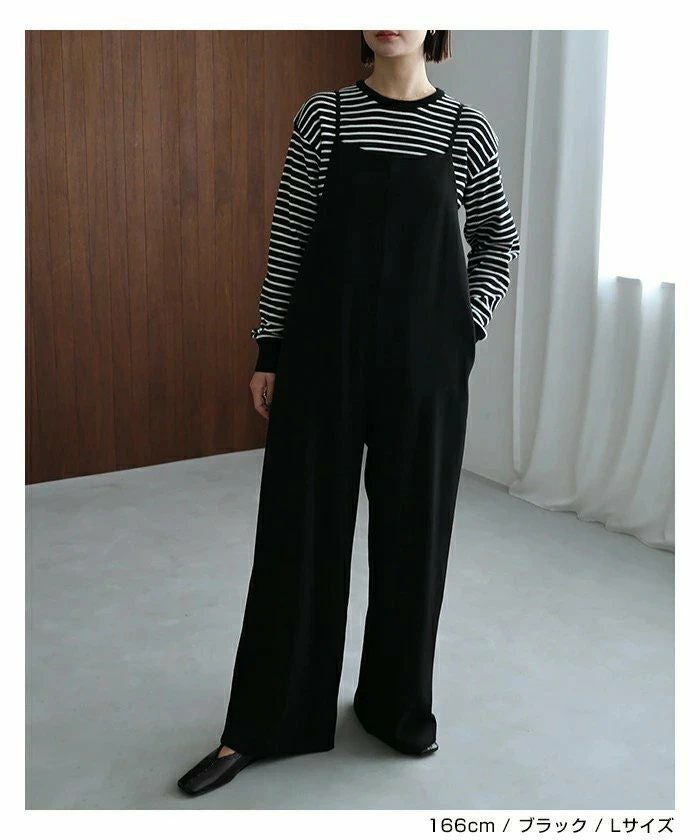 とろみ素材 スクエアネック サロペット レディース ワイド スクエアネック ストラップ 細見え きれいめ サイドポケット 楽ちん トレンド感 セレモニー 春夏 秋冬 evernavy エバーネイビー 大人 ファッション きれいめ ゆったり オフィス カジュアル ナチュラル 送料無料 t03