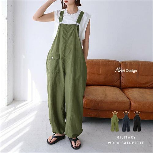 ワーク ワイド サロペット レディース ボトム オーバーオール オールインワン パンツ ワイドパンツ ジョガーパンツ キャミサロペット ズボン 体型カバー 太ももカバー ゆったり 楽ちん イージーケア 2way ポケット ノースリーブ カジュアル 春 夏 秋 冬 送料無料 t04
