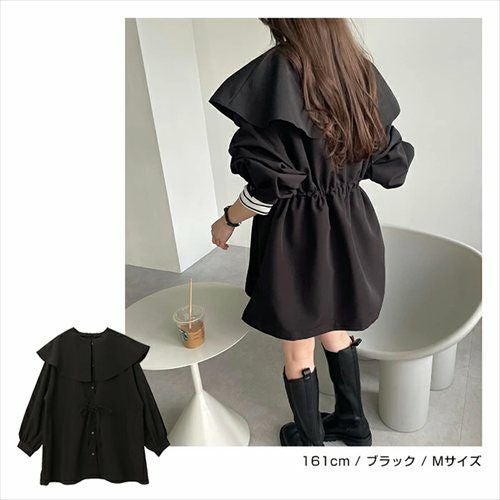 2way ノーカラー マウンテンパーカー レディース ノーカラージャケット アウター ジャンパー 羽織り オーバーサイズ 体型カバー ゆったり 楽ちん 長袖 ポケット ペプラム フレア ケープカラー リボン ミドル丈 きれいめ オフィス カジュアル 秋服 防寒オフィス 春 秋 冬 t04